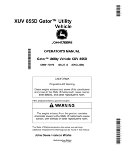 John Deere 855D XUV Gator North America (100001-110000) Operator's Manual (OMM173976)