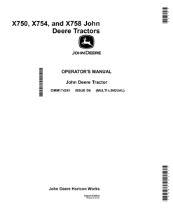 John Deere X750, X754 & X758 Tractors Export Edition (040001- ) Operator's Manual (OMM174241)