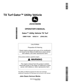 John Deere TX Turf Gator Utility Vehicle North America (100001-110000) Operator's Manual (OMM174360)