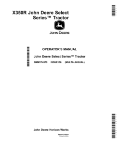 John Deere X350R Select Series TractorsExport Edition (010001- ) Operator's Manual (OMM174379)