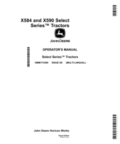 John Deere X584, X590 Select Series Tractors (Export Edition) Operator's Manual (OMM174380)