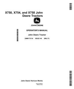 John Deere X750, X754, X758 Tractors (Export Edition) (SN 050001-) Operator's Manual (OMM175134)