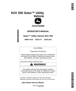 John Deere XUV 550 Gator Utility Vehicle North America (050001- ) Operator's Manual (OMM175169)