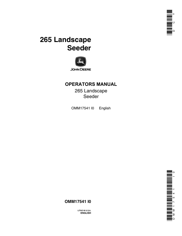 John Deere 265 Landscape Seeder Operator's Manual (OMM17541)