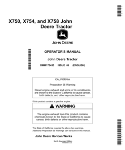 John Deere X750, X754 & X758 Garden Tractors (North American) Operator's Manual (OMM175435)