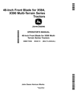 John Deere 48 Inch Front Bladefor X584 & X590Multi-Terrain Series Tractors Export Edition (010001- ) Operator's Manual (OMM175596)