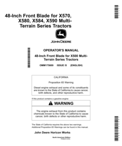 John Deere 48 Inch Front Blades for X570, X580, X584 & X590 Tractors North America (010001- ) Operator's Manual (OMM175609)
