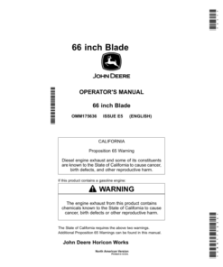 John Deere 66 Inch Blade for Gator Utility Vehicles North America (030001- ) Operator's Manual (OMM175636)