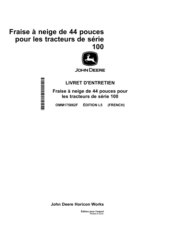 John Deere 44-inch Snowblower for 100 Series Tractors (Export Edition)(S.N. 010001-) Operator's Manual (OMM175862) - Image 3