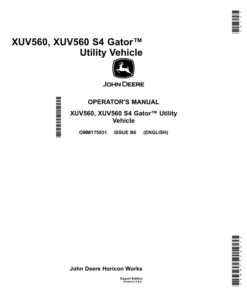 John Deere XUV 560 & XUV 560 S4Gator Utility VehicleExport Edition (010001- ) Operator's Manual (OMM175931)