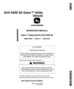 John Deere 855D XUV S4 Gator North America (110001-) Operator's Manual (OMM175989)