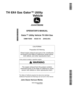 John Deere TH (6x4) Gator Utility Vehicle (Gas)North America (110001- ) Operator's Manual (OMM176060)