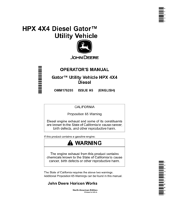 John Deere HPX-4x4 Gator Utility Vehicle Diesel North America (140001- ) Operator's Manual (OMM176205)