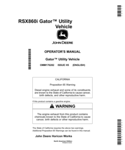 John Deere RSX860i Gator Utility Vehicle North America (010001- ) Operator's Manual (OMM176282)