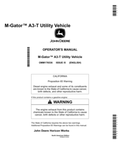John Deere M-Gator A3-T Utility Vehicle North America (020001-) Operator's Manual (OMM176536)