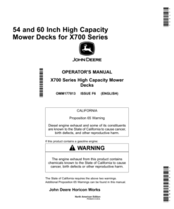 John Deere 54 & 60 Inch High Capacity Mower Decks for X700 Series (North American) Operator's Manual (OMM177813)