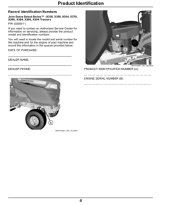 Alternative view of John Deere X330, X350, X354, X370, X380, X384, X390 & X394 Select Series Tractors (020001-050000) (North American) Operator's Manual (OMM177850)