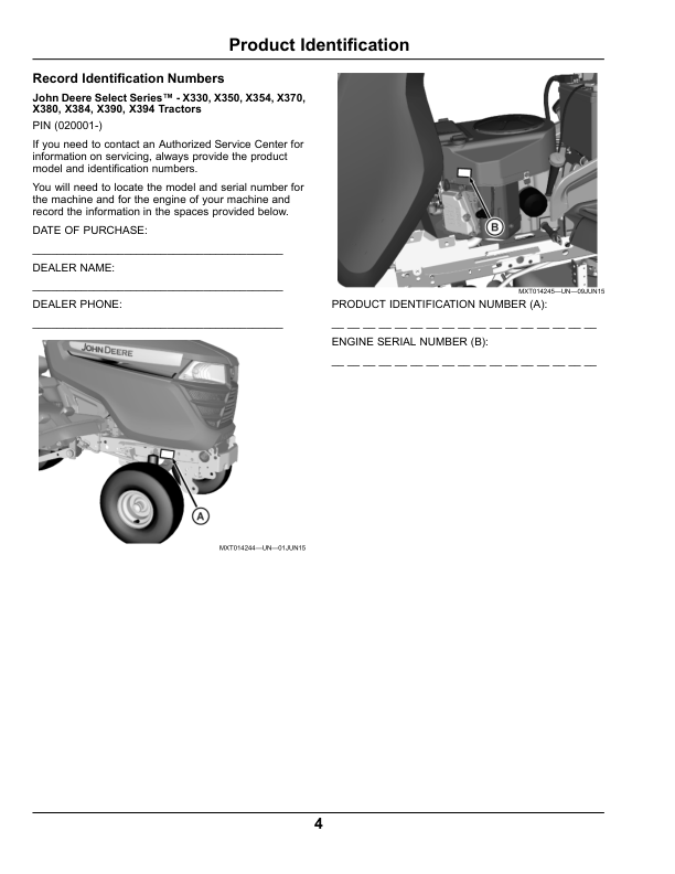 John Deere X330, X350, X354, X370, X380, X384, X390 & X394 Select Series Tractors (020001-050000) (North American) Operator's Manual (OMM177850) - Image 2