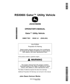 John Deere RSX860i Gator Utility Vehicles Operator's Manual (OMM177961)