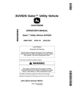 John Deere XUV825i Gator Utility Vehicles Operator's Manual (OMM178603)