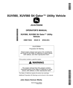 John Deere XUV560 & XUV560 S4 Gator Utility Vehicles Operator's Manual (OMM178604)