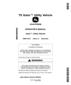 John Deere TS 4x2 Gas Gator Utility Vehicles (Engine-Kawasaki FJ400) Operator's Manual (OMM178641)