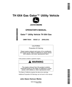 John Deere TH 6x4 Gas Gator Utility Vehicles (Engine-Kawaski FH601) Operator's Manual (OMM178644)