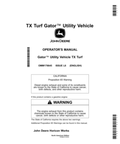 John Deere TX Turf Gas Gator Utility Vehicles (Engine-Kawasaki FJ400) Operator's Manual (OMM178645)