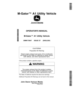 John Deere M Gator A1 Utility Vehicle Operator's Manual (OMM178647)
