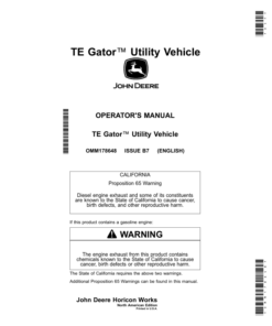 John Deere TE Gator Utility Vehicles Operator's Manual (OMM178648)