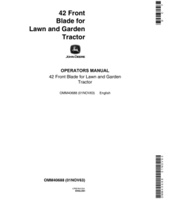 John Deere 42-Inch Front Mount Blade for 110 Lawn & Garden Tractor Operator's Manual (OMM40688)