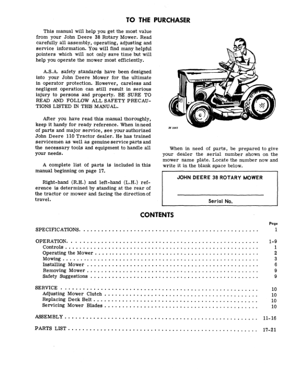 John Deere 38 Rotary Mower (015001-) Operator's Manual (OMM41126) - Image 2