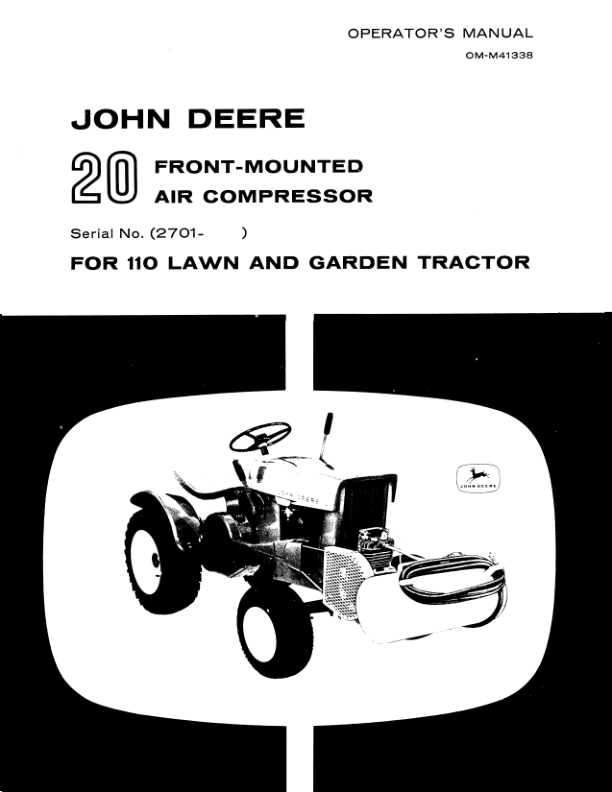 John Deere 20 Air Compressor Operator's Manual (OMM41338)