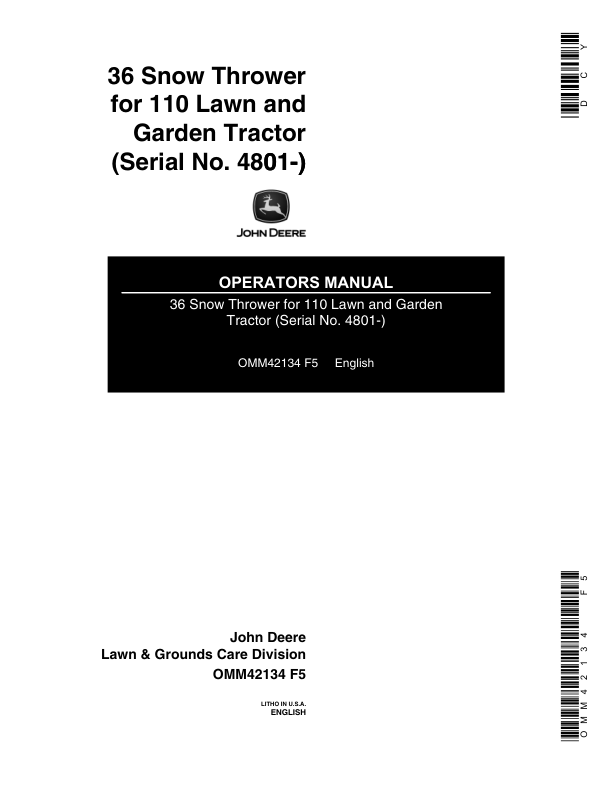 John Deere 36 Snow Thrower Operator's Manual (OMM42134)