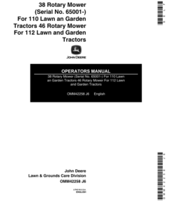 John Deere 38 Rotary Mower (065001-), 46 Rotary Mower Operator's Manual (OMM42258)