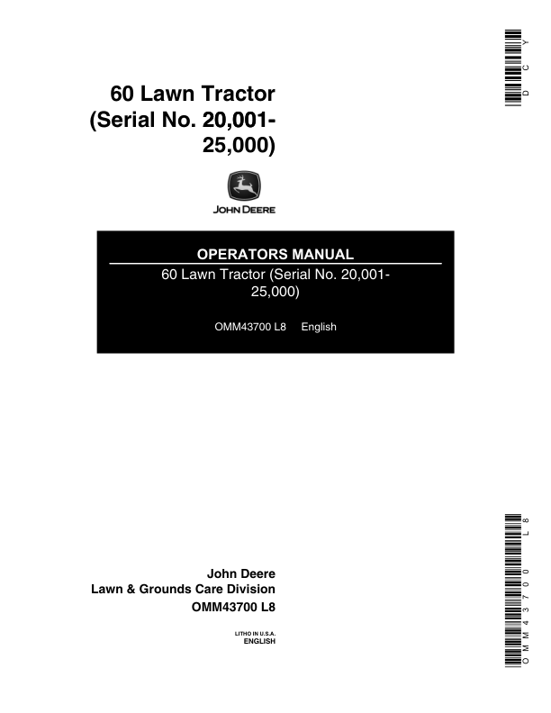 John Deere 60 Lawn Tractor (020001-) Operator's Manual (OMM43700)