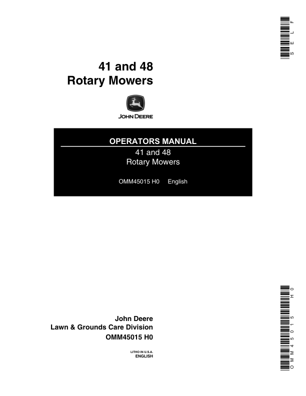 John Deere 41, 48 Rotary Mowers Operator's Manual (OMM45015)