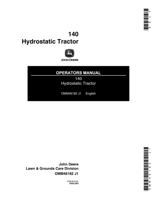 John Deere 140 Hydrostatic Tractor Operator's Manual (OMM46182)