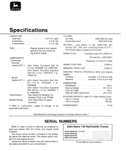 Alternative view of John Deere 140 Hydrostatic Tractor Operator's Manual (OMM46861)
