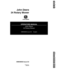 John Deere 34-Inch Tractor Mounted Rotary Mower (300001-) Operator's Manual (OMM48958)