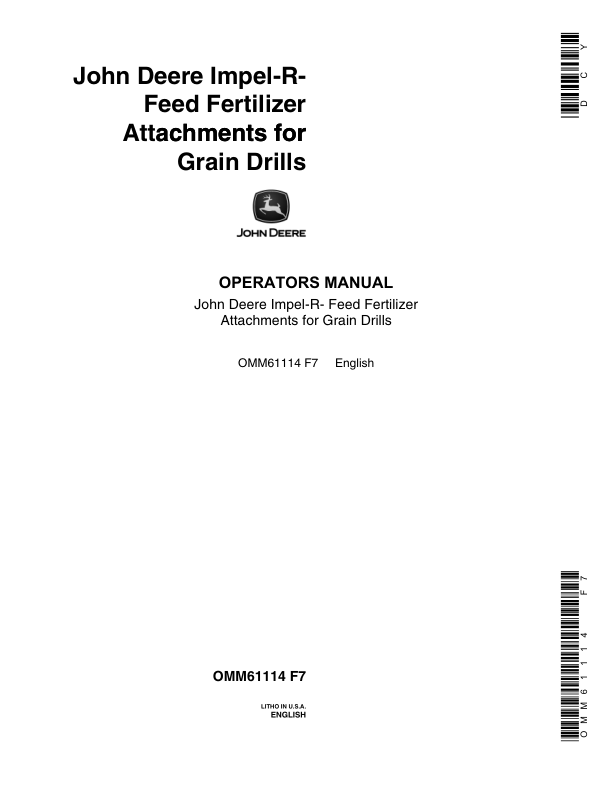 John Deere Impel-R-Feed Fertilizer Attachment Operator's Manual (OMM61114)