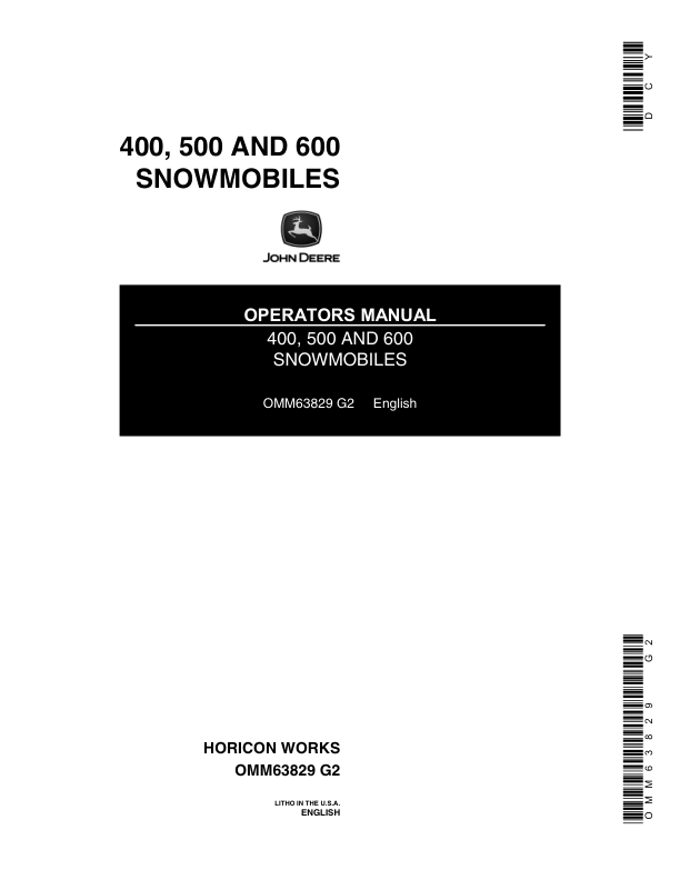 John Deere 400, 500 & 600 Snowmobiles (000001-020000) Operator's Manual (OMM63829)