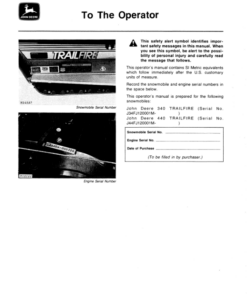 Alternative view of John Deere 340 & 440 Trailfire Snowmobiles (120001-155000) Operator's Manual (OMM68491)