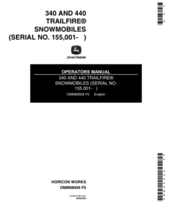 John Deere 340 & 440 Trailfire Snowmobiles (155001-190000) Operator's Manual (OMM68926)