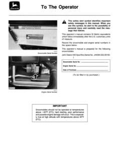 Alternative view of John Deere 440 Sportfire Snowmobiles (222001- ) Operator's Manual (OMM69605)