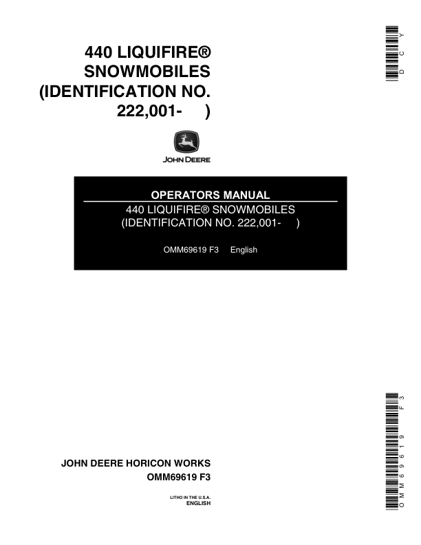 John Deere 440 Liquifire Snowmobiles (222001- ) Operator's Manual (OMM69619)