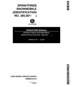 John Deere Sprintfire Snowmobiles (285001- ) Operator's Manual (OMM69753)