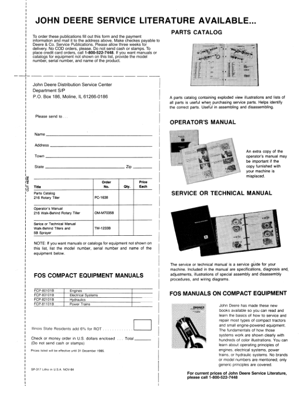 John Deere 216 Walk-Behind Rotary Tiller (525019-) Operator's Manual (OMM70358) - Image 2