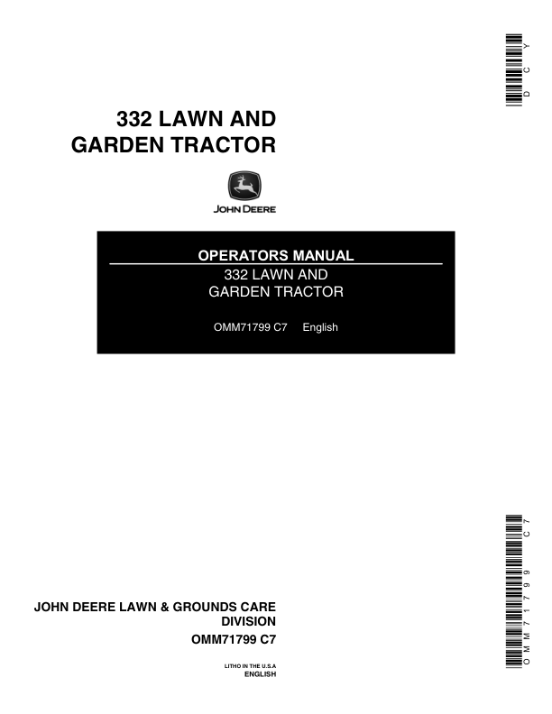 John Deere 332 Lawn & Garden Tractor Operator's Manual (OMM71799)