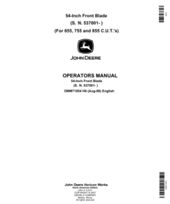 John Deere 54 Inch Front Blade (537001-610000) Operator's Manual (OMM71854)
